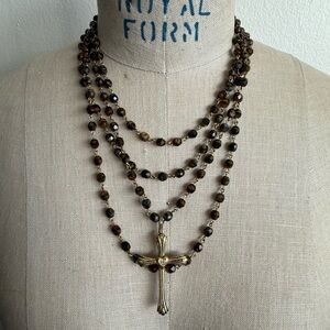 Virgins Saints and Angels VSA Tiger Eye Cross Tiered Necklace